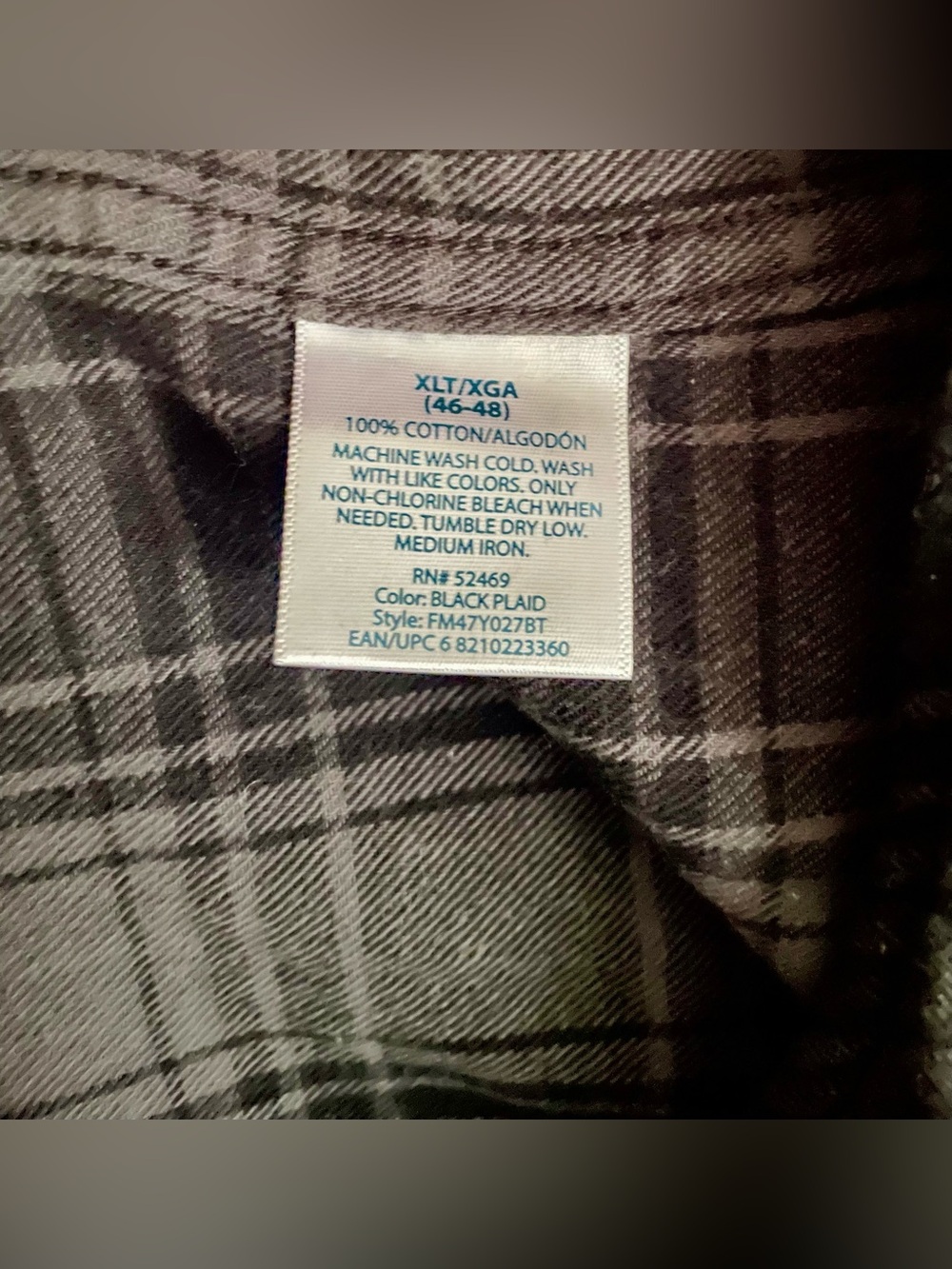 🌚 Faded Glory Black Plaid Long-Sleeve Button-Down Flannel Shirt 🌚 - Picture 3 of 5